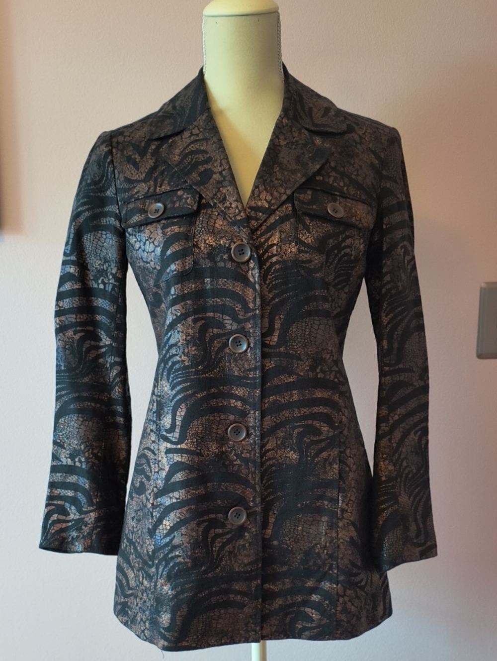 Womens Black and Bronze Patterned Tailored Jacket